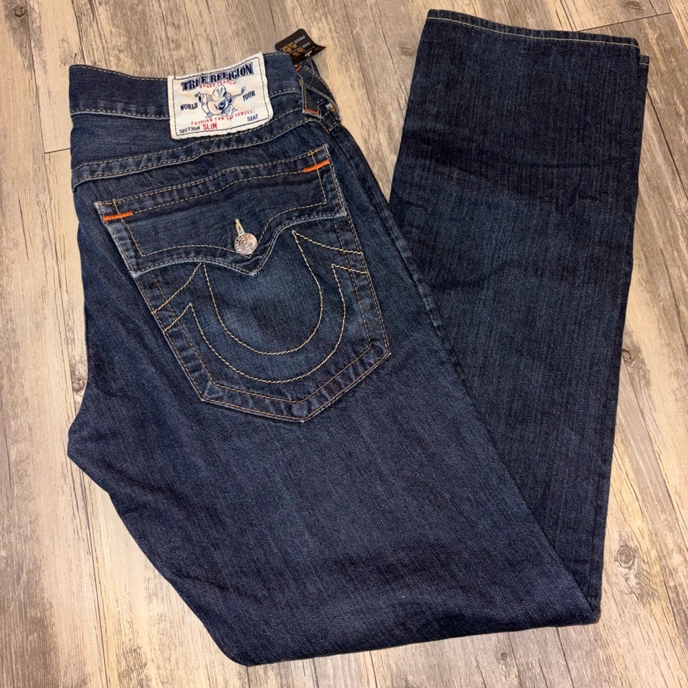 Vintage True Religion Blue Relaxed Jeans with Signature Stitching